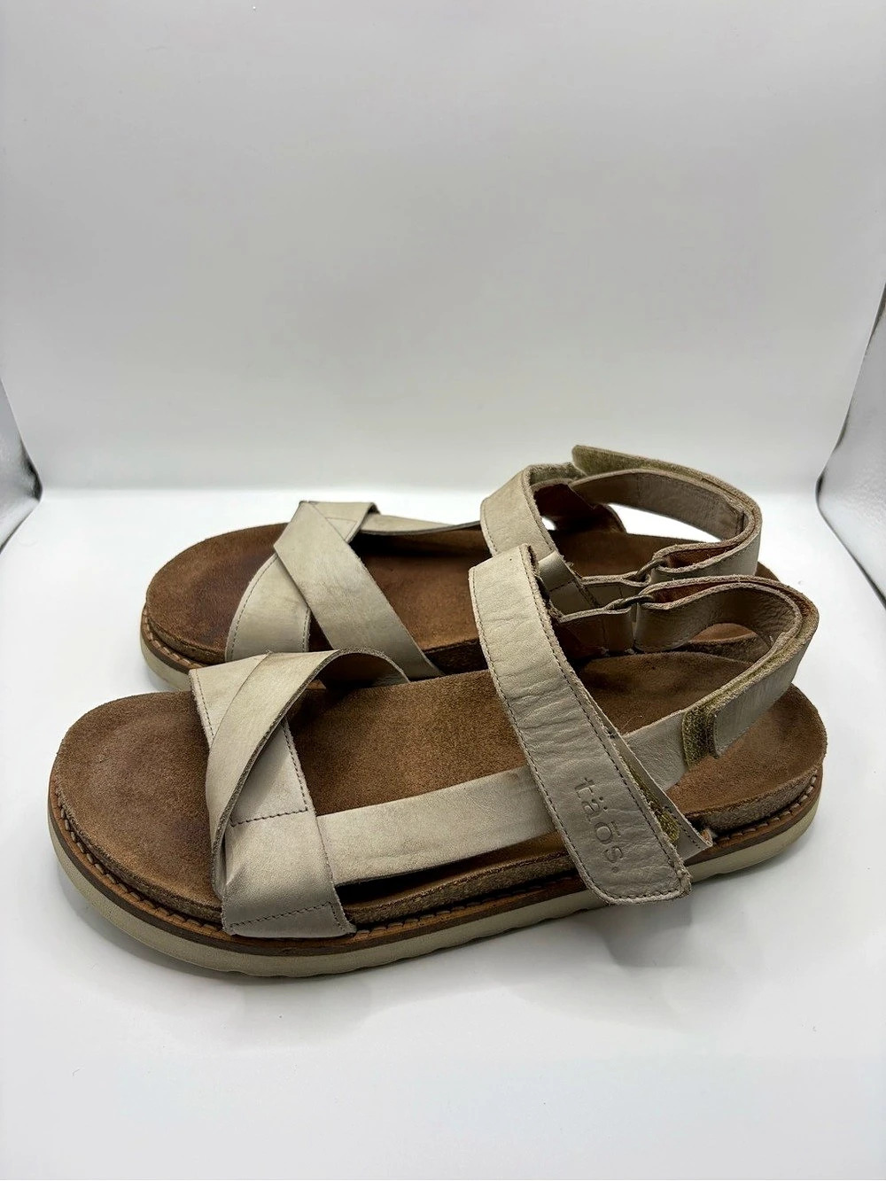 taos Trophy 2 Leather Strappy Sandals Beige & Brown US 8.5